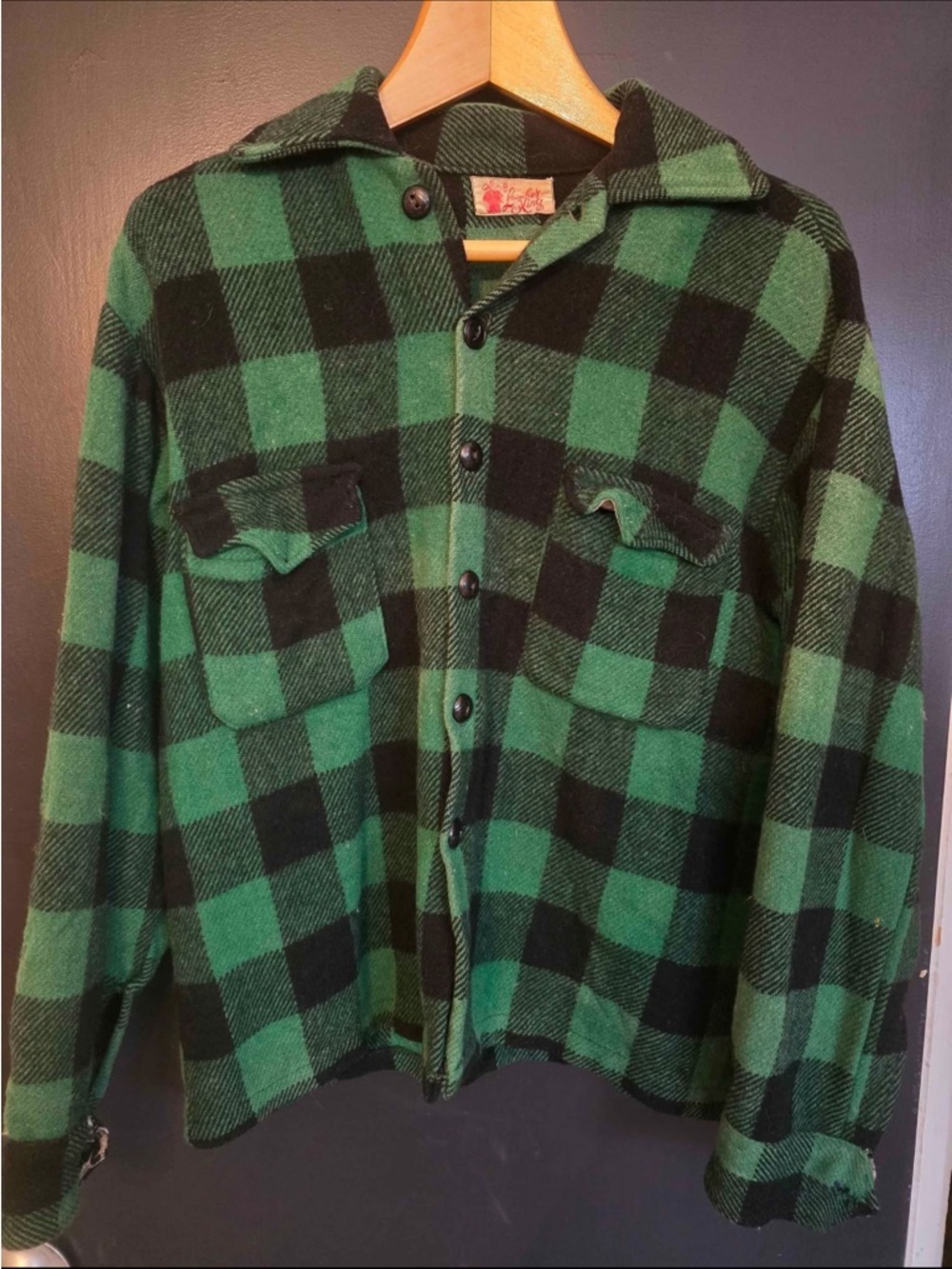 Vintage 50's, Lumber King Wool Buffalo Plaid Button-Up Jacket pit-pit 22 inches